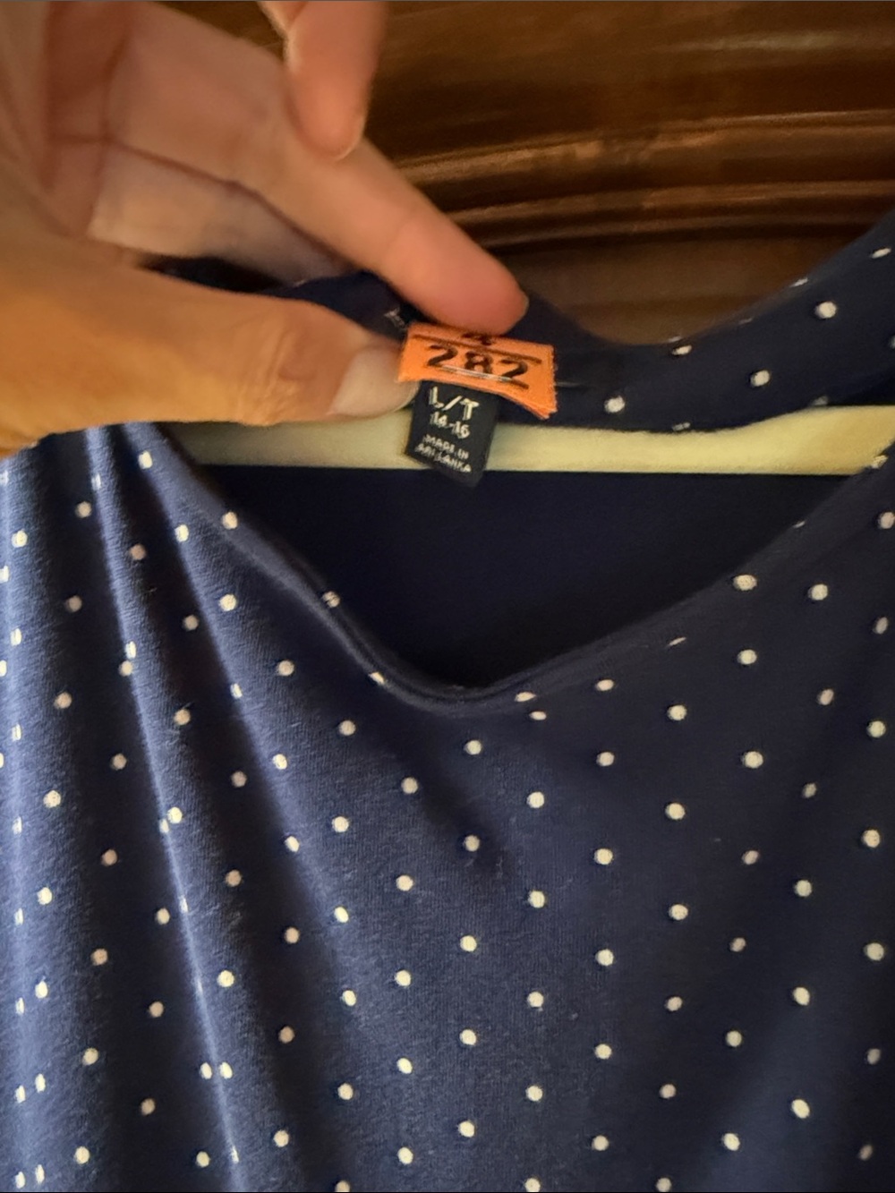 Lands' End Navy Polka Dot Dress with Tie Waist - Picture 2 of 8